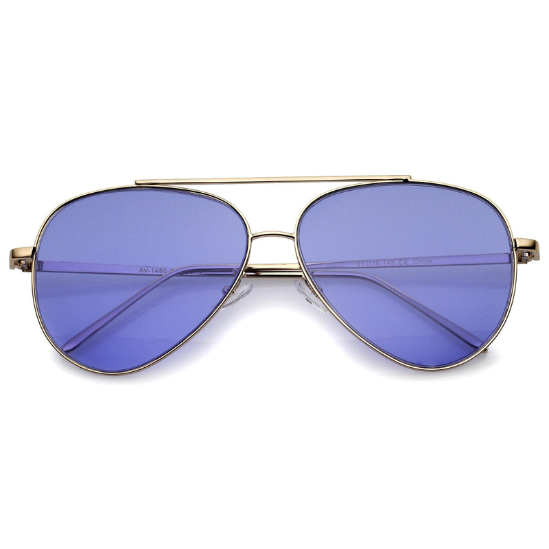 zeroUV Retro Color Tone Color Flat Lens Aviator Sunglasses A967 Sunglasses White Smoke Gold Blue