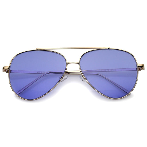zeroUV Retro Color Tone Color Flat Lens Aviator Sunglasses A967 Sunglasses White Smoke Gold Blue
