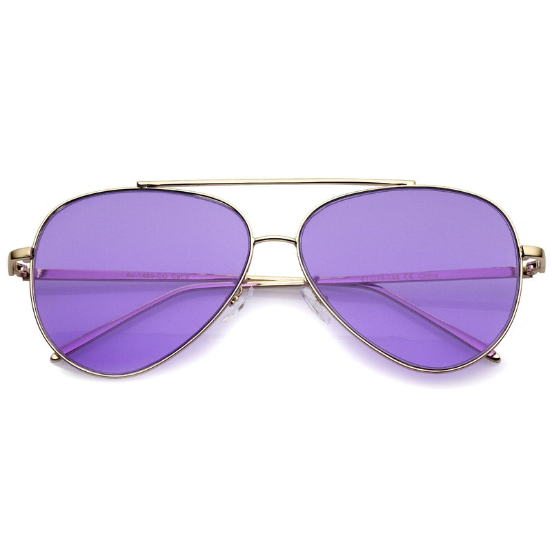 zeroUV Retro Color Tone Color Flat Lens Aviator Sunglasses A967 Sunglasses White Smoke Gold Purple