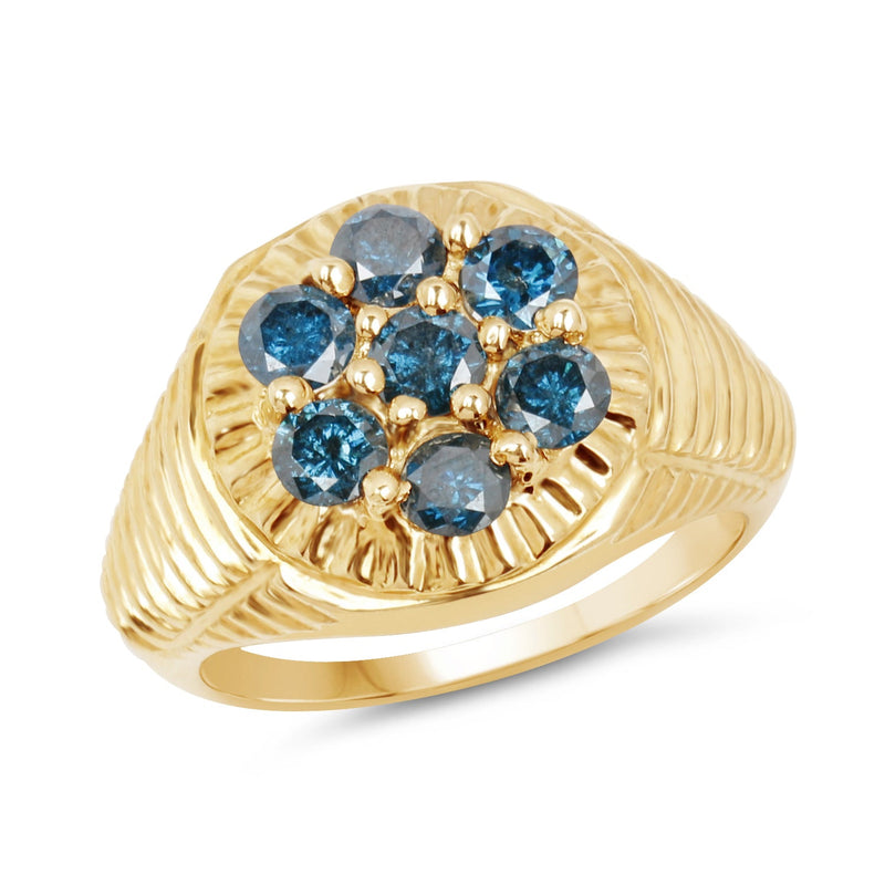Bids.com 14K Yellow Gold Plated 1.40 Carat Genuine Blue Diamond .925 Sterling Silver Ring Rings White Smoke size 9.00,size 9.50,size 6.00,size 7.00,size 8.00