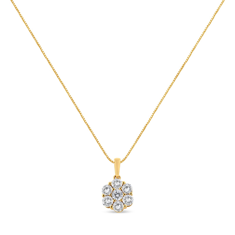 Bids.com 14K Yellow Gold 2.00 Cttw Brilliant Round-Cut Diamond 7 Stone Flower Cluster 18" Pendant Necklace (H-I Color, SI2-I1 Clarity) Necklaces White Smoke Yellow.Gold / 18