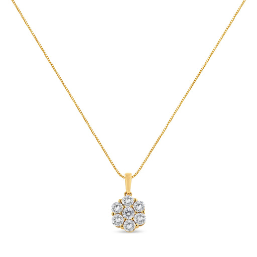 Bids.com 14K Yellow Gold 2.00 Cttw Brilliant Round-Cut Diamond 7 Stone Flower Cluster 18" Pendant Necklace (H-I Color, SI2-I1 Clarity) Necklaces White Smoke Yellow.Gold / 18
