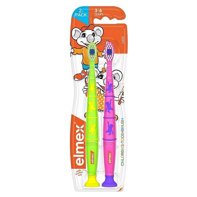 Elmex Elmex Green & Pink Flexible 3-6 Years Old Kid's Toothbrush Duo Pack Kid's Toothbrush Maroon