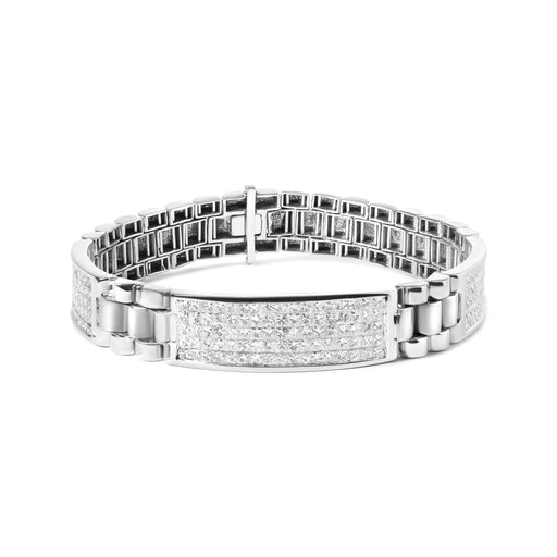 Bids.com 14K White Gold 12.0 Cttw Men's Invisible Set Princess Diamond Tennis Bracelet (G-H Color, VS1-VS2 Clarity) - Size 8.5" Inches Bracelets White Smoke White.Gold / 8.5