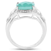 Bids.com 4.09 Carat Genuine Emerald and White Topaz .925 Sterling Silver Ring Rings White Smoke size 5.00,size 6.00,size 7.00,size 8.00,size 9.00