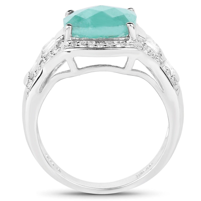 Bids.com 4.09 Carat Genuine Emerald and White Topaz .925 Sterling Silver Ring Rings White Smoke size 5.00,size 6.00,size 7.00,size 8.00,size 9.00