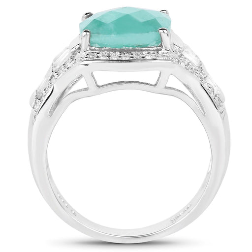 Bids.com 4.09 Carat Genuine Emerald and White Topaz .925 Sterling Silver Ring Rings White Smoke size 5.00,size 6.00,size 7.00,size 8.00,size 9.00