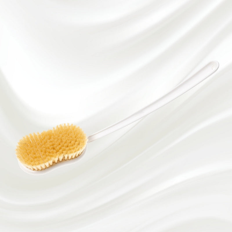 KOH-I-NOOR Beauty USA Natural Bristle Shower Back Brush - Long Handle for Full Back Exfoliation Bath & Body Brushes White Smoke