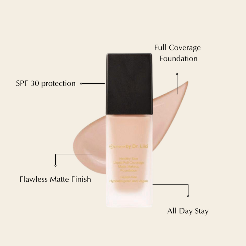 EpiLynx Healthy Skin Full Coverage Matte Foundation with SPF 30 – Vegan, Gluten-Free & Hydrating Light Gray 1: Pale Ivory,2: Cool Beige,3: Cream Beige,4: Warm Beige,5: Soft Beige,6: Natural Beige,7: True Beige,8: Tawny,9: Golden Beige,10: Mocha,11: Cinnamon,12: Cocoa,13: Almond Dark,14: Walnut,15: Classic Tan,16: Truffle Darkest