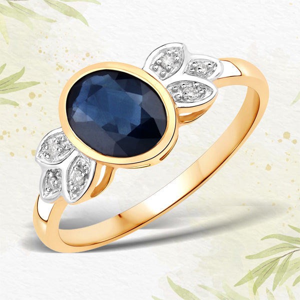 Bids.com 1.56 Carat Genuine Blue Sapphire and White Diamond 14K Yellow Gold Ring Rings White Smoke size 6.00,size 7.00,size 8.00,size 5.00,size 9.00