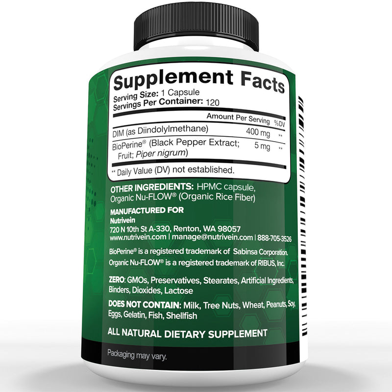 Nutrivein Nutrivein Premium DIM Supplement 400 mg Daily - 120 Capsules 02-WL4T-HRHE White Smoke