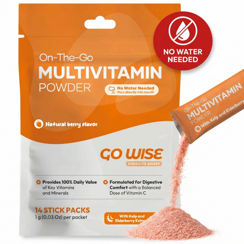 Go Wise Vegan Multivitamin Powder Stick Packs - No Water Needed Multivitamin Lavender 14 Stick Packs