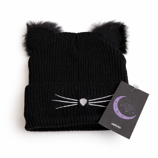 Medusa's Makeup Cat Ears Knit Beanie Black