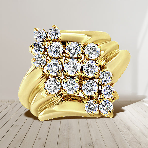 Bids.com 10K Yellow Gold 1 1/2 Cttw Diamond Cluster Tapered Shank Cocktail Ring Cocktail Ring (I-J Color, I1-I2 Clarity) - Ring Size 7 Rings Gray 7 / Yellow.Gold,8 / Yellow.Gold,6 / Yellow.Gold,9 / Yellow.Gold