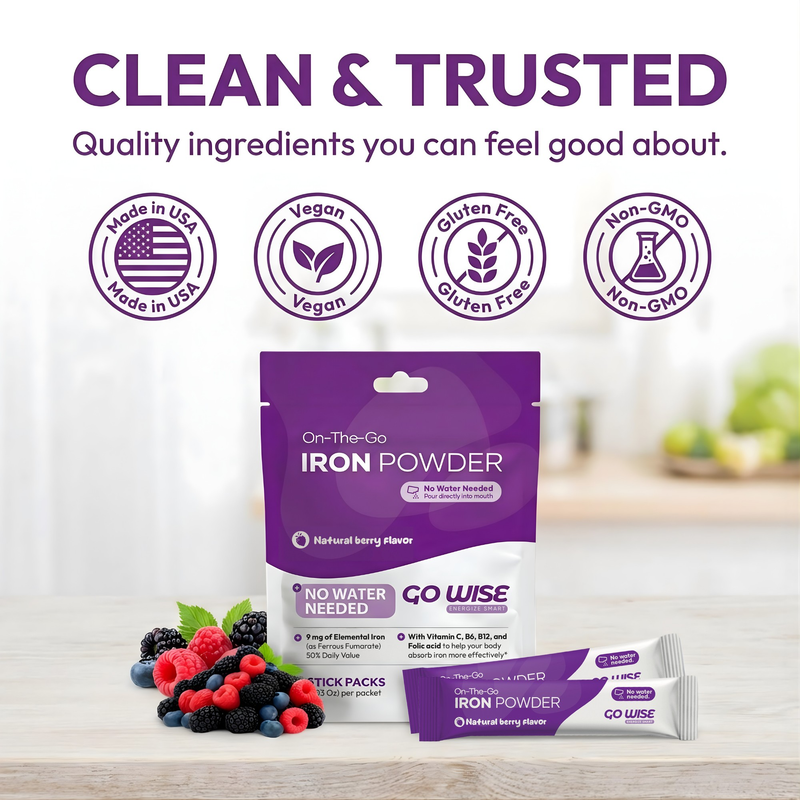 Go Wise Gentle Iron Supplement for Women and Men (No Water Needed) Iron Supplement Sea Green 28 Stick Packs,42 Stick Packs,14 Stick Packs