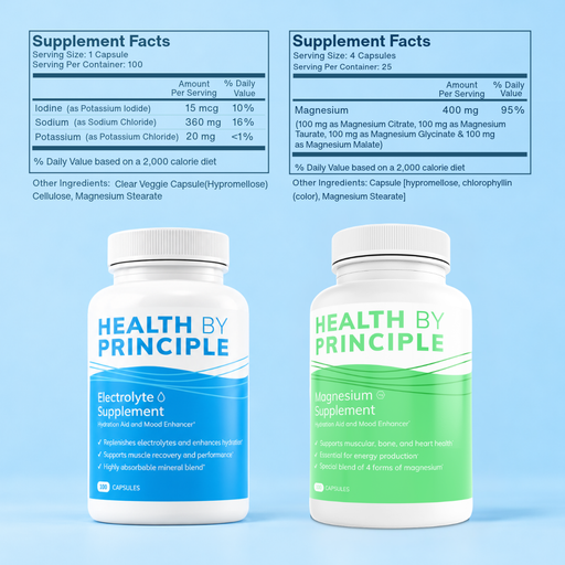 Health By Principle Electrolyte and Magnesium Combo Case of 12 Supplements Supplement Light Blue