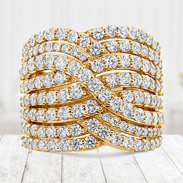 Bids.com 10K Yellow Gold 3.0 Cttw Diamond Eight-Row Bypass Crossover Statement Band Ring (H-I Color, I2-I3 Clarity) - Size 7 Rings Lavender 7 / Yellow.Gold,8 / Yellow.Gold,6 / Yellow.Gold,9 / Yellow.Gold,5 / Yellow.Gold
