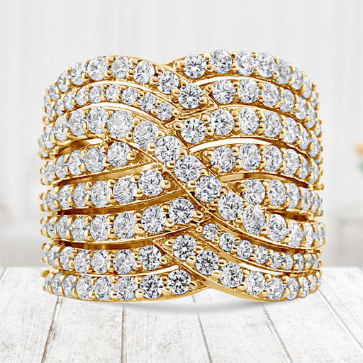 Bids.com 10K Yellow Gold 3.0 Cttw Diamond Eight-Row Bypass Crossover Statement Band Ring (H-I Color, I2-I3 Clarity) - Size 7 Rings Lavender 7 / Yellow.Gold,8 / Yellow.Gold,6 / Yellow.Gold,9 / Yellow.Gold,5 / Yellow.Gold