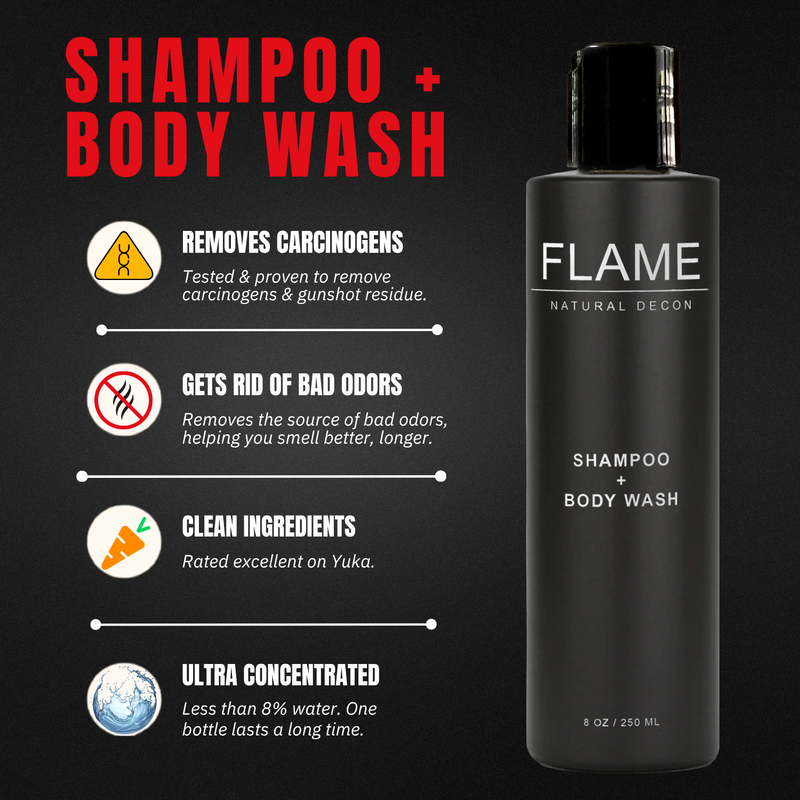 FLAME Natural Decon Shampoo + Body Wash Dark Slate Gray OG / 8 oz Bottle,OG / 64 oz Bottle,OG / 0.5 oz Single Use Pack,Riptide / 8 oz Bottle,Conifer / 8 oz Bottle,Unscented / 8 oz Bottle