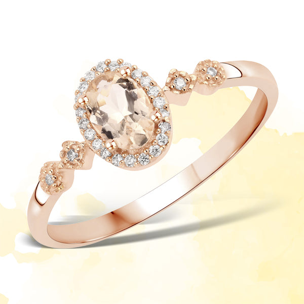 Bids.com 0.48 Carat Genuine Morganite and White Diamond 10K Rose Gold Ring Rings White Smoke size 7.00,size 5.00,size 6.00,size 8.00,size 9.00,size 5.50,size 5.25,size 8.50