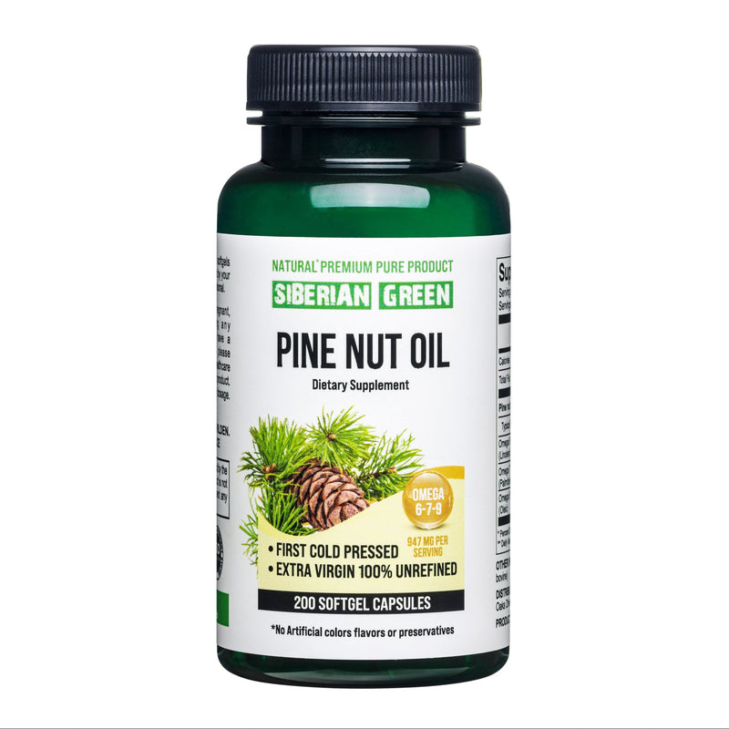 SiberianGreen.com Siberian Green Pine Nut Oil Capsules – 200 Softgels Cooking Oils White Smoke