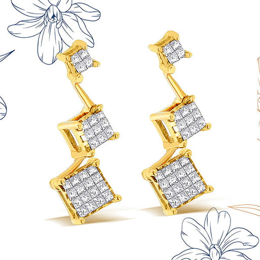 Bids.com 14K Yellow Gold 1 cttw Princess Cut Diamond Earrings (H-I, SI1-SI2) Earrings White Smoke Yellow.Gold / 1