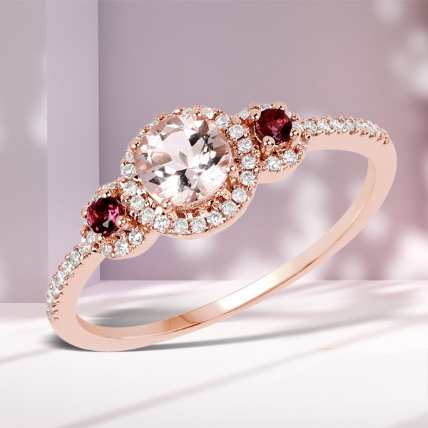 Bids.com 0.63 Carat Genuine Morganite, Pink Tourmaline and White Diamond 14K Rose Gold Ring Rings Dark Gray size 7.00,size 6.00,size 8.00,size 5.00,size 9.00,size 10.00