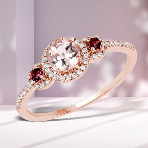 Bids.com 0.63 Carat Genuine Morganite, Pink Tourmaline and White Diamond 14K Rose Gold Ring Rings Dark Gray size 7.00,size 6.00,size 8.00,size 5.00,size 9.00,size 10.00