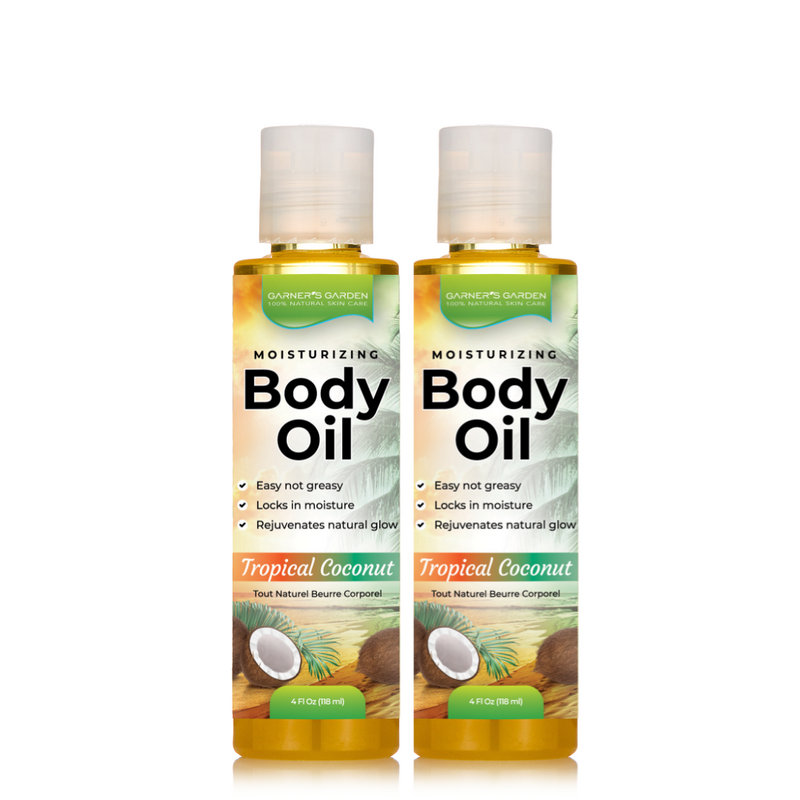 Garner's Garden Natural Body Oil - Natural Fragrance Body Oil White Smoke 4 oz Tropical Coconut Body Oil,4 oz Brown Sugar Body Oil,4 oz Ocean Breeze Body Oil