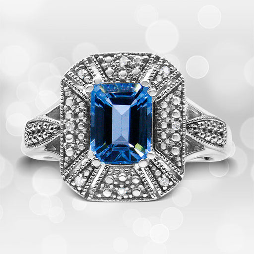 Bids.com .925 Sterling Silver Diamond Accent and 8X6 mm Emerald-Shape Blue Topaz Ring (I-J Color, I2-I3 Clarity) - Ring Size 7 Rings Lavender 8 / White.Sterling Silver,6 / White.Sterling Silver,9 / White.Sterling Silver,7 / White.Sterling Silver,6.5 / White.Sterling Silver