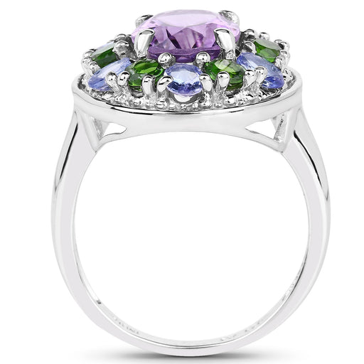 Bids.com 3.89 Carat Genuine Amethyst, Tanzanite & Chrome Diopside .925 Sterling Silver Ring Rings White Smoke size 6.00,size 7.00,size 8.00,size 9.00,size 5.00,size 10.00