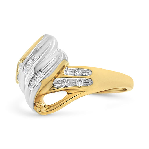 Bids.com 10K Yellow and White Gold 1.00 Cttw Round And Baguette-Cut Diamond Accent Bypass Ring (H-I Color, I2-I3 Clarity) - Ring Size 7 Rings White Smoke 7 / YellowWhite.Gold