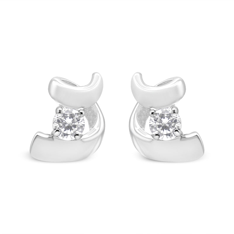 Bids.com 10K White Gold 1/10 Cttw Round Brilliant-Cut Diamond Espira Swirls Solitaire Push Back Stud Earrings (I-J Color, I1-I2 Clarity) Earrings White Smoke Yellow.Gold / 0.1,White.Gold / 0.1