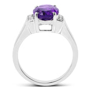 Bids.com 3.12 Carat Genuine  Amethyst and White Topaz .925 Sterling Silver Ring Rings White Smoke size 8.00,size 6.00,size 7.00,size 5.00,size 9.00