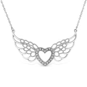 Bids.com .925 Sterling Silver Pave-Set Diamond Accent Fairy Wing 18" Heart Pendant Necklace (I-J Color, I1-I2 Clarity) Necklaces White Smoke White.Sterling Silver / 18