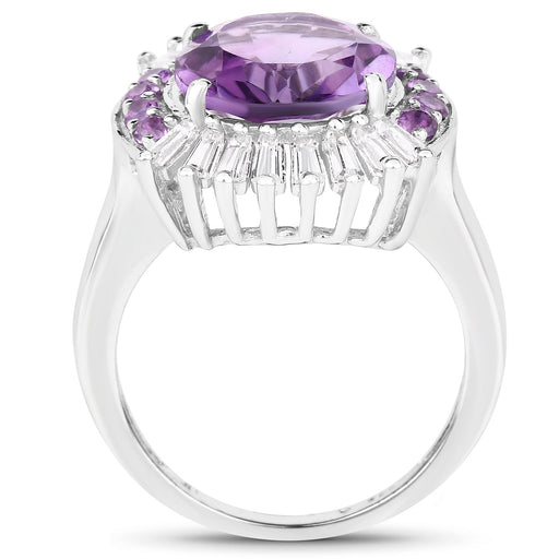 Bids.com 5.20 Carat Genuine Amethyst and White Topaz .925 Sterling Silver Ring Rings White Smoke size 7.00,size 8.00,size 6.00,size 9.00,size 7.50