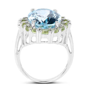 Bids.com 12.77 Carat Genuine Blue Topaz and Peridot .925 Sterling Silver Ring Rings White Smoke size 6.00,size 7.00,size 8.00,size 9.00