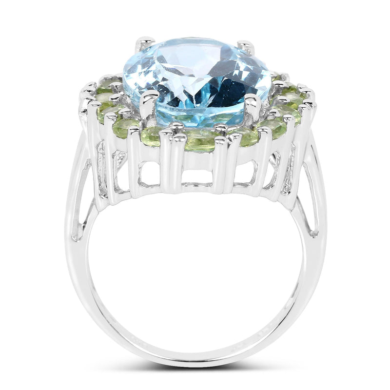 Bids.com 12.77 Carat Genuine Blue Topaz and Peridot .925 Sterling Silver Ring Rings White Smoke size 6.00,size 7.00,size 8.00,size 9.00