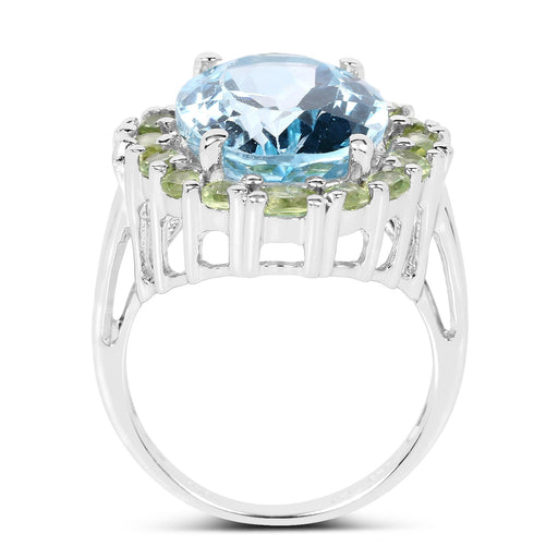 Bids.com 12.77 Carat Genuine Blue Topaz and Peridot .925 Sterling Silver Ring Rings White Smoke size 6.00,size 7.00,size 8.00,size 9.00
