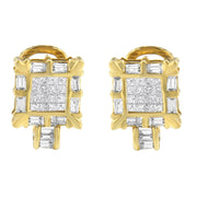Bids.com 14K Yellow Gold 7/8 Cttw Princess and Baguette-Cut Diamond Square Framed Huggie Hoop Omega Earrings (H-I Color, SI1-SI2 Clarity) Earrings White Smoke Yellow.Gold / 0.93