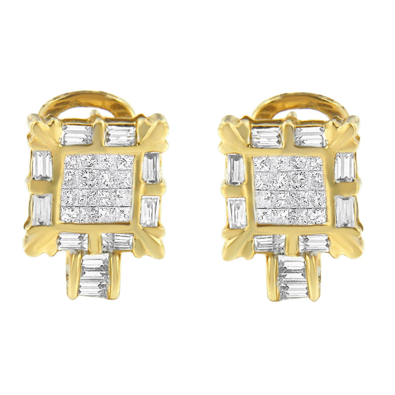 Bids.com 14K Yellow Gold 7/8 Cttw Princess and Baguette-Cut Diamond Square Framed Huggie Hoop Omega Earrings (H-I Color, SI1-SI2 Clarity) Earrings White Smoke Yellow.Gold / 0.93