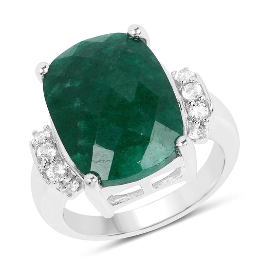 Bids.com 8.50 Carat Dyed Emerald and White Topaz .925 Sterling Silver Ring Rings White Smoke size 6.00,size 10.00,size 7.00,size 8.00,size 9.00,size 5.00