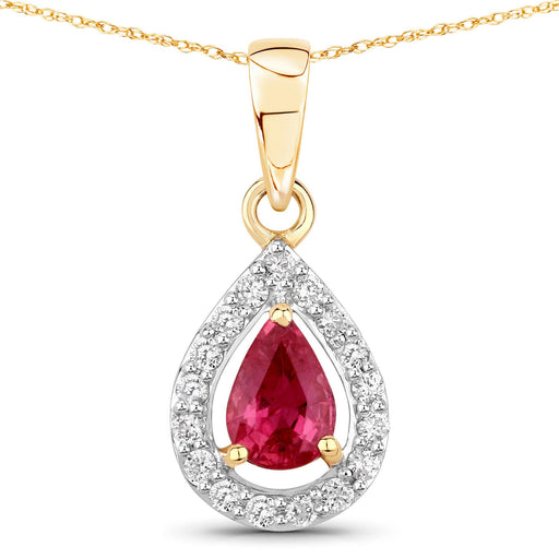 Bids.com 1.03 Carat Genuine Ruby and White Diamond 14K Yellow Gold Pendant Pendants White Smoke
