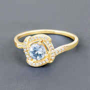 Bids.com 0.46 Carat Genuine Aquamarine and White Diamond 14K Yellow Gold Ring Rings Slate Gray size 7.00,size 5.00,size 6.00,size 8.00,size 9.00