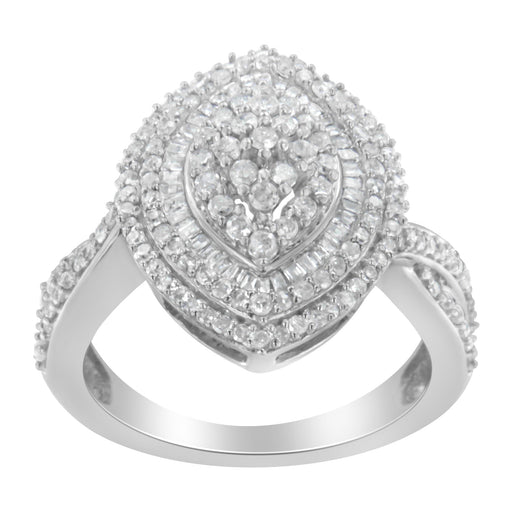 Bids.com .925 Sterling Silver 1.0 Cttw Round & Baguette-Cut Diamond Marquise-Shaped Cluster Triple Stepped Halo Cocktail Fashion Ring (I-J Color, I2-I3 Clarity) - Size 7 Rings White Smoke 6 / White.Sterling Silver,8 / White.Sterling Silver,7.5 / White.Sterling Silver,6.5 / White.Sterling Silver,7 / White.Sterling Silver
