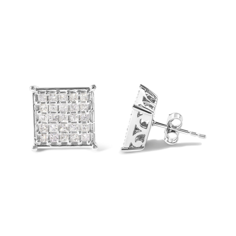Bids.com 10K White Gold 3/4 Cttw Princess Diamond Composite Stud Earrings (I-J Color, I1-I2 Clarity) Earrings White Smoke White.Gold / 0.75