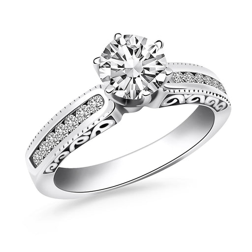 Bids.com 14k White Gold Channel Set Engagement Ring with Engraved Sides Rings White Smoke 4 / White Gold,4.5 / White Gold,5 / White Gold,5.5 / White Gold,6 / White Gold,6.5 / White Gold,7 / White Gold,7.5 / White Gold,8 / White Gold,8.5 / White Gold,9 / White Gold