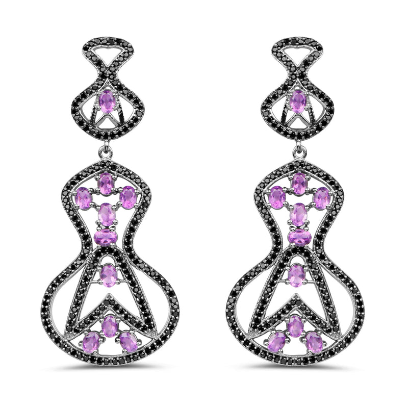 Bids.com 5.30 Carat Genuine Amethyst and Black Spinel .925 Sterling Silver Earrings Earrings White Smoke