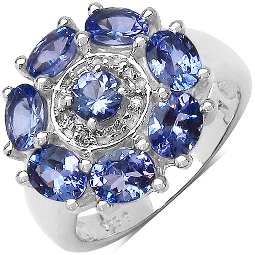 Bids.com 2.58 Carat Genuine Tanzanite & White Topaz .925 Sterling Silver Ring Rings White Smoke size 7.00,size 6.00,size 8.00,size 9.00