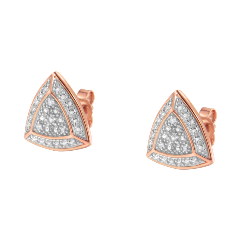 Bids.com 14K Rose Gold over .925 Sterling Silver Diamond-Accented Trillion Shaped 4-Stone Halo-Style Stud Earrings (H-I Color, I2-I3 Clarity) Earrings White Smoke Rose.Sterling Silver / 0.03